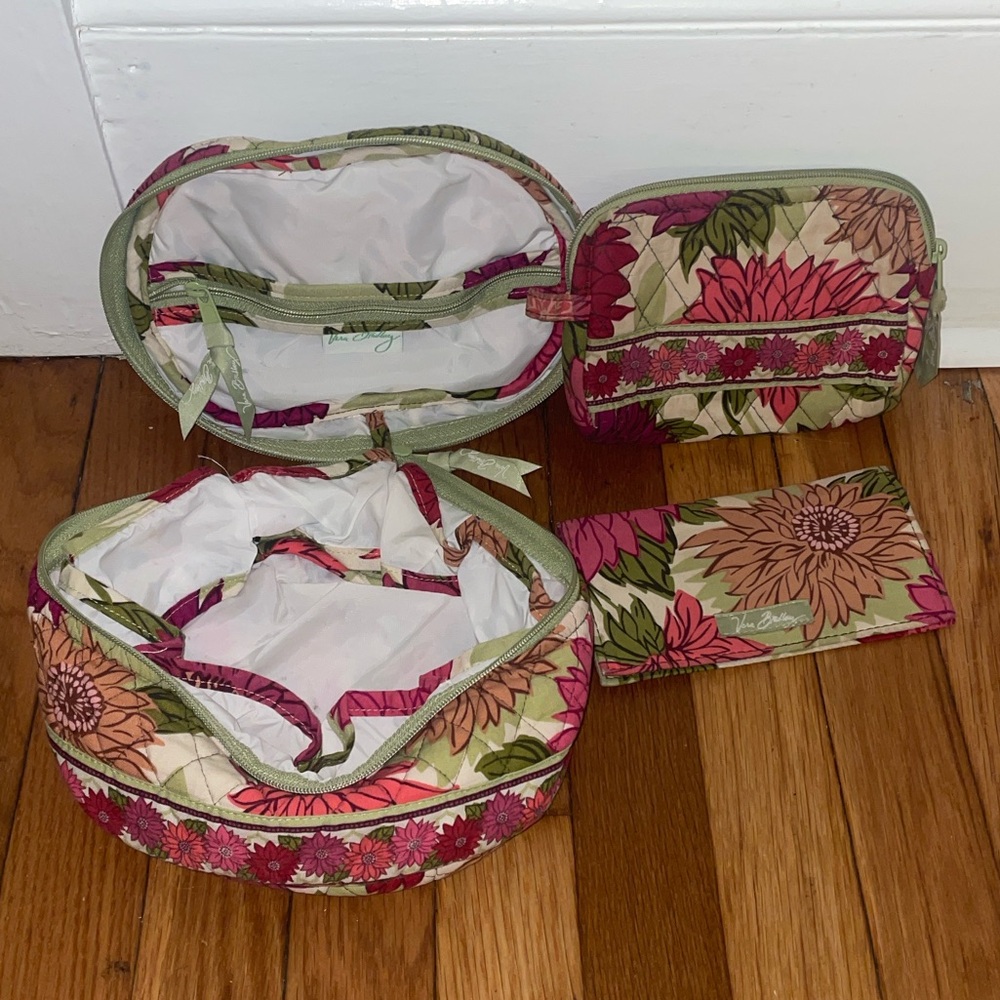 Retired Vera Bradley Hello Dahlia Makeup Bag, Pouch & Checkbook